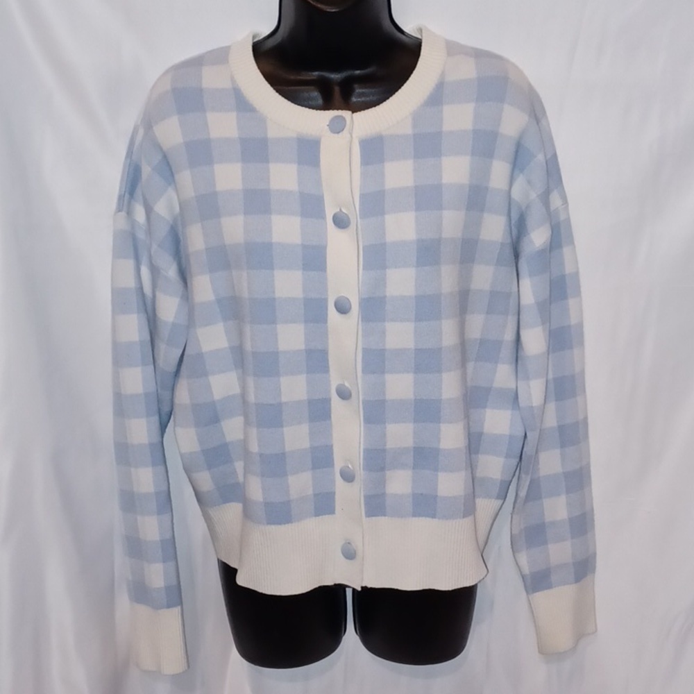 Nanette Blue and white gingham cardigan